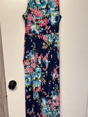 Floral Navy Maxi Dress with Pink & Blue Blooms